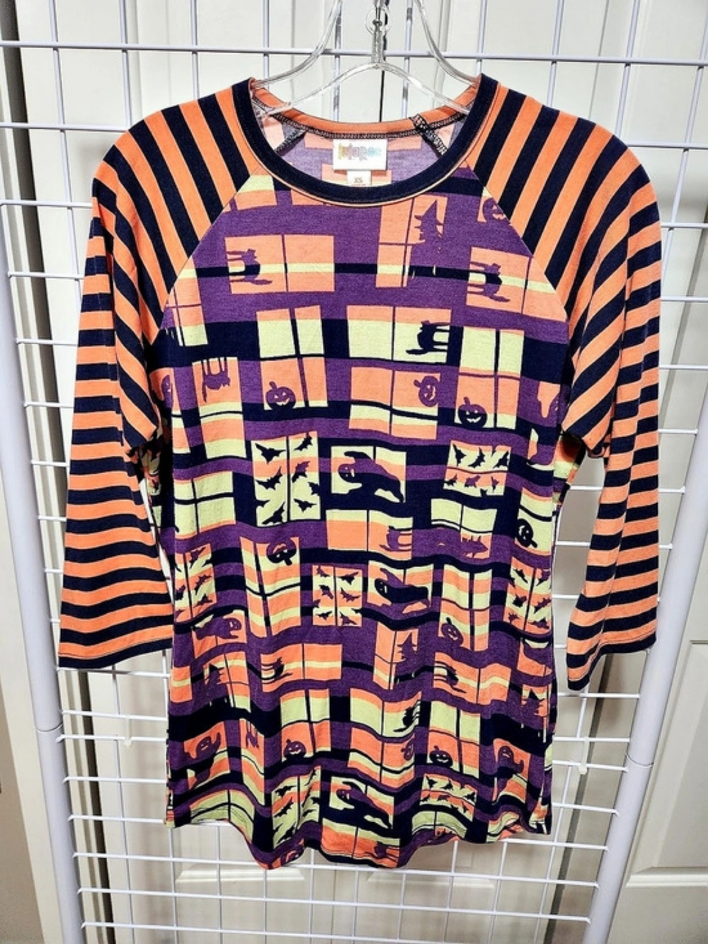 Lularoe Halloween 3/4 Length Sleeve Top in Orange & Purple Size XS Like New